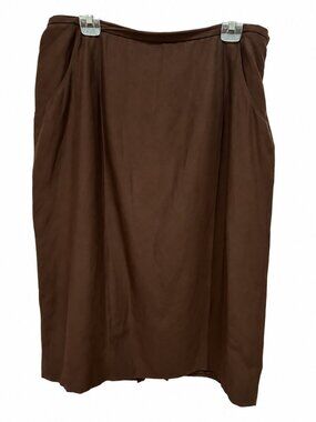 Elisabeth Liz Claiborne Brown Silk Linen Midi Skirt Plus Size 22